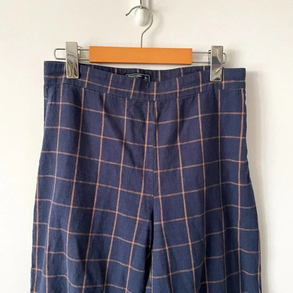 Abercrombie & Fitch Linen Blend Plaid Set Tie Back Crop Top Wide Leg Crop Pant S - Picture 7 of 11
